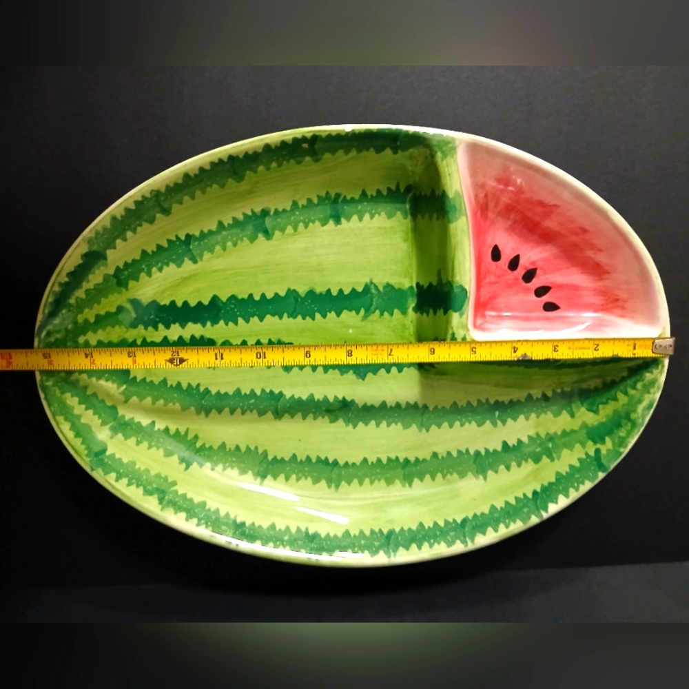 Liz Lauter Thermoserve USA 16" Watermelon Divided Chip Dip Oval Platter